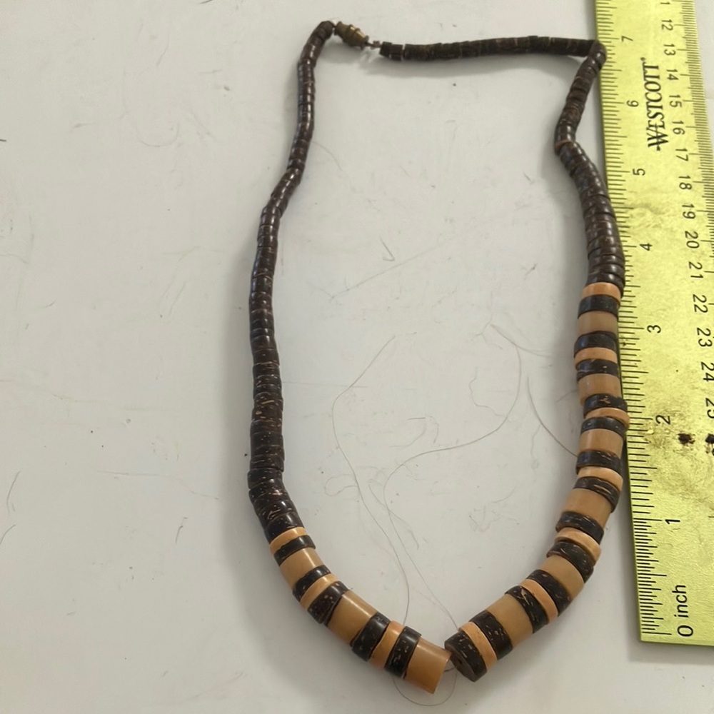 Brown and Tan wooden Beaded Necklace